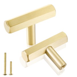 QOGRISUN 5-Pack Solid Brass Cabinet Knobs Hexagon Drawer Handles,Single Hole Handles, Suitable for Kitchen Bathroom Dresser Cupboard Hardware, 2-Inch Total Length, Brushed Finish
