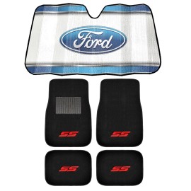 Plasticolor NEW RED SS RACING 4pc Carpet Car Truck Floor Mats & FORD WHITE AUTO Sunshade