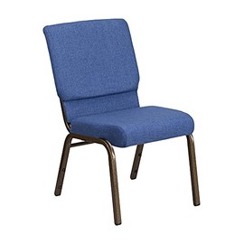 Flash Furniture HERCULES Series 18.5''W Stacking Church Chair in Blue Fabric - Gold Vein Frame