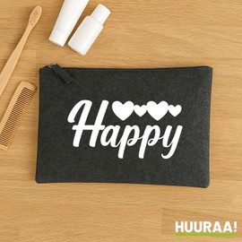 Huuraa Toiletry Bag Happy Hearts Gift 1 Litre Charcoal Felt Happy Gift Idea