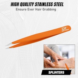 Precise Facial Hair Removal Tweezers Flat Tip Professional Plucking Eyebrow Ingrown Hair, Splinter, Blackhead and Tick Removal Tweezers for Men & Women | Multi Colour (Orange, Pointed Tip)