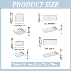 PH PandaHall 80pcs Empty Metal Pans 4 Size Aluminum Empty Eyeshadow Pans Rectangle Palette Pans DIY Blush Lipstick Palette for Makeup Cosmetic 0.7~1x0.3~0.7 Inch