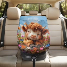 XYZCANDO Baby Highland Cow Infant Car Seat Cover Cartoon Summer Carseat Cover Protect from Sun/Hot Days Portable Baby Car Seat Shade Cover Elastic Infant Car Seat Protector Gift for Her