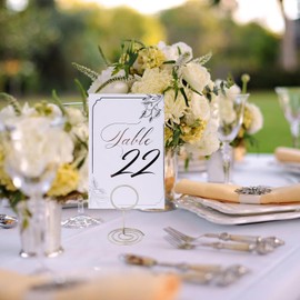 25 Pack Table Number,Place Card Holder,1-25 with Table Numbers Holders 4x6 Double Sided Gold Printed Design,Photo Picture Holders for Centerpieces, Wedding, Party, Birthday (Silver)