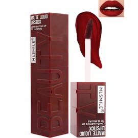 Matte Liquid Lipstick for Women- 1Pcs Highly Pigmented Color Lip Stain Tint, Super Velvet Matte Lip Gloss, Up to 16H Wear, Long Lasting Waterproof Smudgeproof, Non-Stick Cup Lip Makeup-06# Wine Red