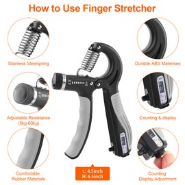 Grip Strengthener -Adjustable Hand Exerciser and Finger Stretcher - Hand Grips Strengthener Trainer for Muscle Building, HandTherapy and Recovery - Relieve Pain for Arthritis (Black gray)