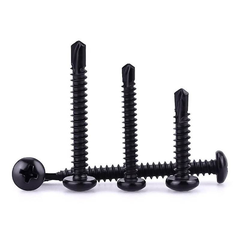 #10 x 1 Black Pan Head Self Drilling Screws, Phillips