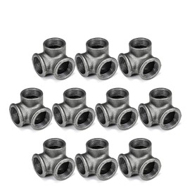 3/4" 3-Way Side Outlet Elbow, Home TZH Cast Malleable Iron 3 Way Corner Pipe Fittings for Industrial vintage style DIY Project/Furniture/Shelving Decoration (10, 3/4")