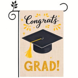 BlissYard Graduation Garden Flag Graduation Sign Graduation Decor Garden Outdoor 12x18 Inches Congrats Grad Flag with Graduation Cap Gold Glitter Accents for Yard Porch Graduation Party Decor