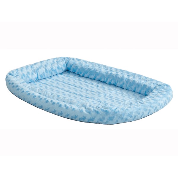 Double Bolster Pet Bed | Blue 24-Inch Dog Bed ideal for Small Dog Breeds & fits 24-Inch Long Dog Crates