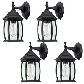 Pia Ricco Outdoor Wall Lights 4 Pack, Textured Black Exterior Light Fixtures with Clear Glass Shade, Waterproof Front Porch Lighting, Modern Sconces Lantern for Outside, Garage, E26 Socket, ETL Listed