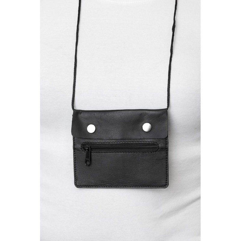 Neck purse LEAS, Genuine Leather, black - ''LEAS Travel-Line''