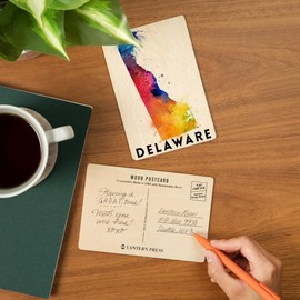 Delaware, State Abstract Watercolor (4x6 Birch Wood Postcards, 2-Pack Stationary, Rustic Home Wall Decor)