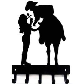 Cowboy Cowgirl Rose - Romantic Couple - Key Rack Hanger - Large 9 inch Wide - Made in USA