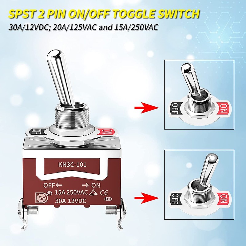 Kiligen Marine Toggle Switch 12VDC 20A Waterproof Toggle Switch 110V