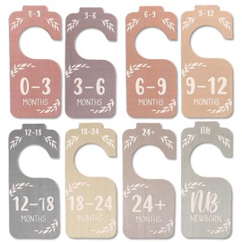 8 Pcs Baby Wardrobe Dividers,Clothes Dividers Hanging Closet Organiser Clothe Size Divider Wooden Age Hanger Separators Nursery Decor Wood Hangers Separator Decorations,for Newborn 24 Months Gift