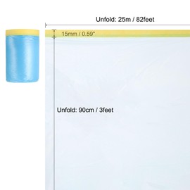 sourcing map Pre-Taped Masking Film, 3ft x 82ft Plastic Paint Drop Cloth with Medium-Tack Painters Tape for Painting Spraying Protection Blue Film 3Pcs