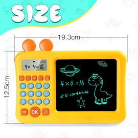 HOTUT Calculator 2 in 1 Math Calculator and Drawing Board Children, Educational Game Gifts for Girls and Boys, Toys from 4 5 6 7 8 9 Years - Yellow