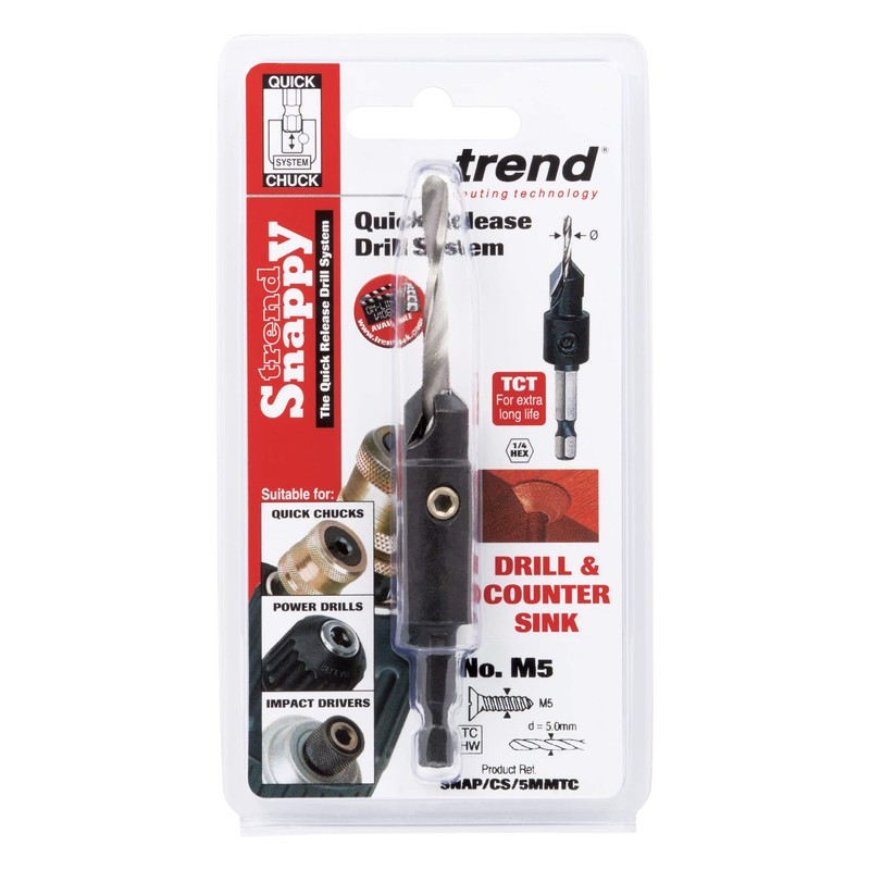 Trend Snappy 12.7mm TCT Countersink with 5mm HSS Drill, Adjustable