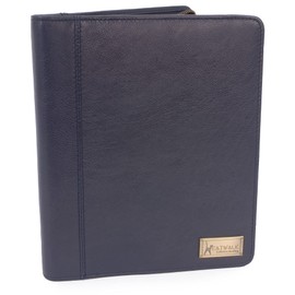 Catwalk Collection Handbags - Women's Leather A5 Conference Folder - Zip Travel Document Holder - Fits Tablet and Business Cards - Angela - Blue