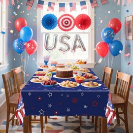 AIBIIN 3Pcs Patriotic Tablecloths for 4th of July Independence Day Disposable Tablecloth, Red White Blue Star Tablecloth for Patriotic Themed Kids Birthday, Picnic, Camping Party Supplies