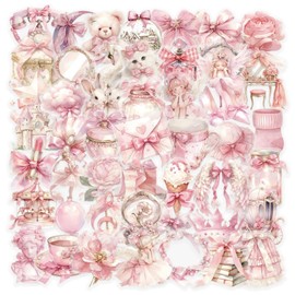 50PCS Coquette Stickers, Transparent Pink Aesthetic for Girls, Clear Cute Sticker for Scrapbook, Journaling, Laptop, Water Bottles, Computer, Phone, Guitar