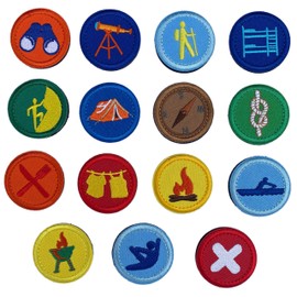 15 Pcs Round Wildermess Explorer Badge Applique, Outdoor Nature Camping Fire Adventure Themed Hook&Loop Embroidered Patches