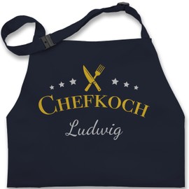 Geschenk mit Namen personalisiert by Shirtracer - Children's Apron for Boys and Girls – Cooking Apron – Chef with Name, 3 Navy Blue