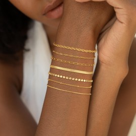 Lyncory Gold Bracelets for Women Non Tarnish 14K Gold Plated Stackable Bracelet Adjustable Beads Dot Snake Chain Trendy Minimalist Waterproof Jewelry Set Gifts for Womens