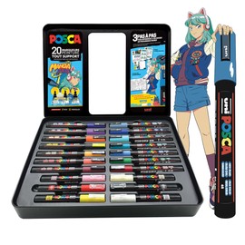 POSCA Manga Hero - Set of 20 Acrylic Pens Multi Support - Extra Fine, Fine and Medium Tip - Handy Case and Creative Content
