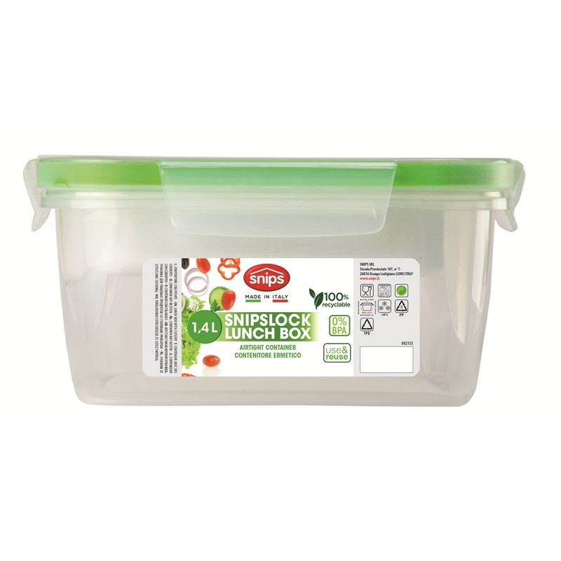 Snips Square Lunch Box 1.40L Strawberry Removable Tray Steam Valve