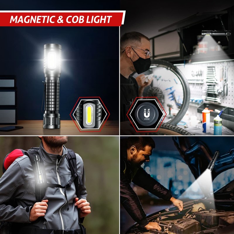 axefury Flashlight, Rechargeable Magnetic LED Flashlight High Powered 1300 Lumens,Tactical