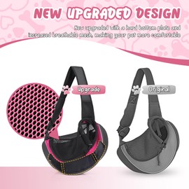 Upgrade Dog Sling Carrier (S,Pink) for Small Dogs/Cats Up to 10LB, Detachable Hard Bottom & Breathable Mesh, Large Storage Pocket, Adjustable Strap - Hands-Free Pet Carrier for Women Travel, Walking