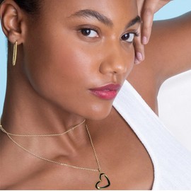 ILLUMIN Tender Tilted Heart Pendant Necklace for Women, 18K Gold Plated, Enamel, 16-18 inch Adjustable Cable Chain, Yellow Gold and Black