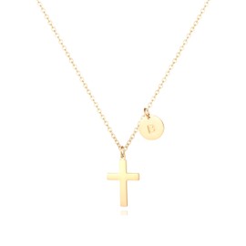 QXTX Cross Necklace for Women,18K Gold Plated Initial Cross Pendant Necklace for women(B)