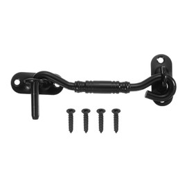 sourcing map 4" Hook and Eye Latch, Barn Door Lock Stainless Steel Cabin Hook Privacy Door Gate Hooks for Window Sliding Door Fence Shed, Black