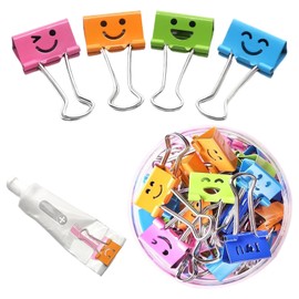 Pack of 48 Coloured Paper Clips with Cute Smiling Face, Foldback Clips, Metal Binder Clips, Binder Clips, Document Clips, for Stationery Paper, Office Supplies