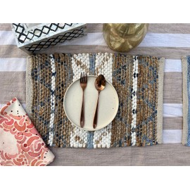 Perilla Home Natural Chindi Jute Placemats Set of 4 Vintage Boho 13x19 Inch Table Mats for Kitchen Dining Home Decor Rectangle Printed Rustic Placemat (Morocco)