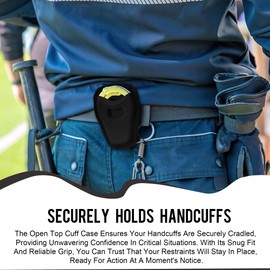 Open Top Handcuff Holder. Handcuff Case, Trusted Gear for Law Enforcement Professionals. Secure Attachment for Duty Belts. Fits Standard Chain Or Hinge Handcuffs. Quick Access to The Handcuffs.