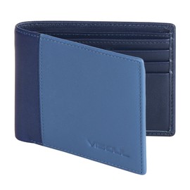 VISOUL Leather Bi-fold Wallets for Men with RFID Blocking Two Tone, Compact Men¡¯s Wallet with 1 ID Window and 2 Cash Compartments, Blue and Navy Blue, Compact Bifold Wallet