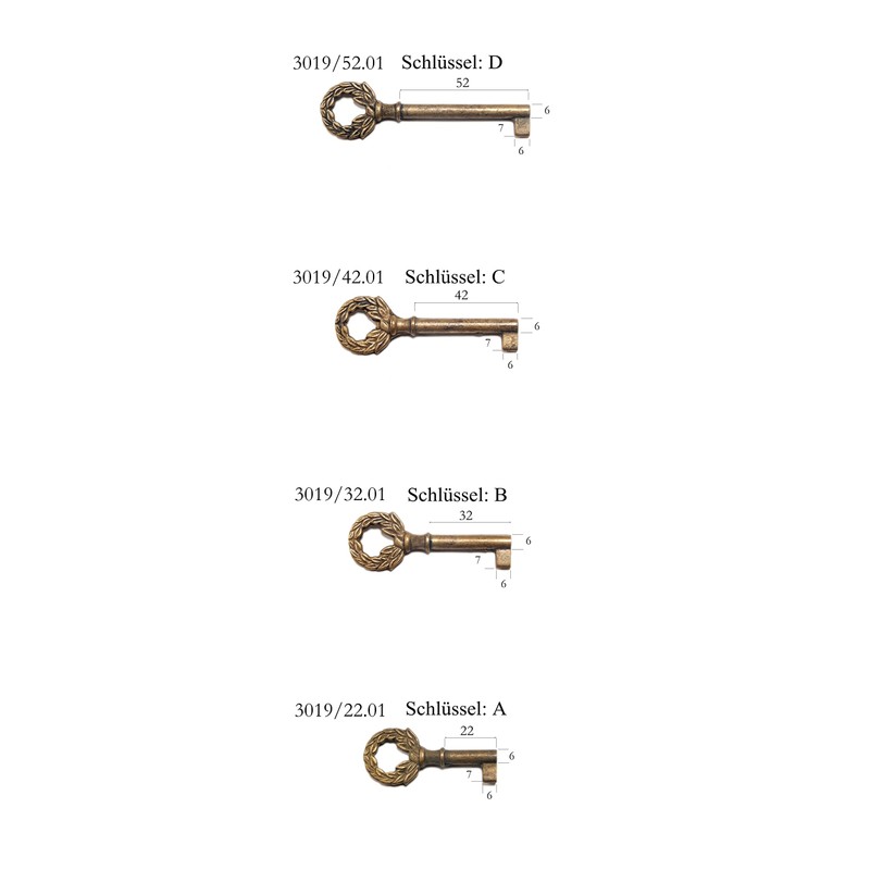 Stilmöbel und Antique Replacement Key Furniture Key Brass Patinated Long
