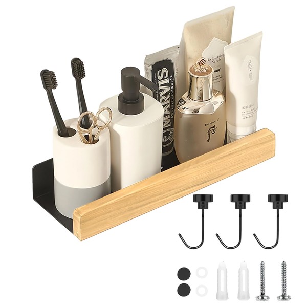 AMONENZ 30 cm Shower Shelf for Drilling, Black Bathroom Wall