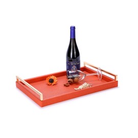 Orange Serving Tray, Coffee Table Decorative Tray Orange PU Leather with Gold Leaf Metal Handles (Havana Orange)