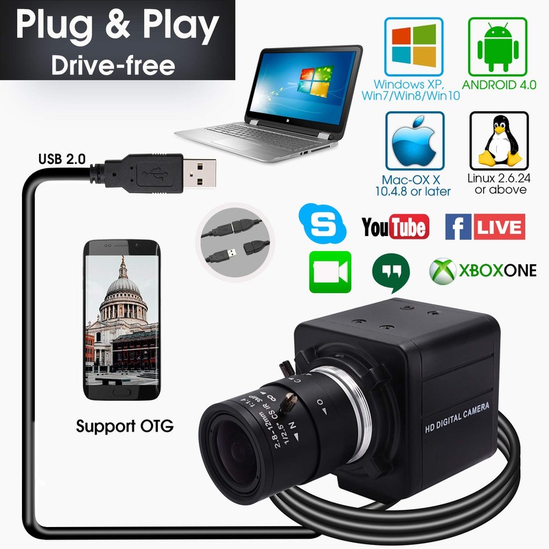 Svpro USB Camera with Zoom 2.8-12 mm Varifocal Lens, 5MP