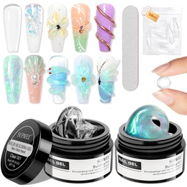 SUPWEE Solid Builder Gel for Nails Clear and Aurora Green 3D Nail Gel Art Non-Stick Hand Sculpture Hard Gel with Dual Form for 3D Modeling Nail Art Home Manicure DIY for Women