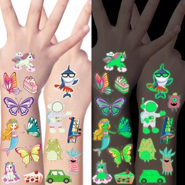370 Patterns Party Favors for Kids, 36 Sheets Glow In Dark Stickers Luminous Temporary Tattoos, Waterproof Fake Tattoo Supplies Animal Dinosaur Mermaid Butterfly Stickers for Birthday Decorations