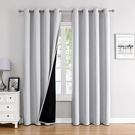 ChrisDowa Cortinas 100 opacas para recámara con forro negro, 2 capas gruesas de oscurecimiento total, aislamiento térmico, con ojales, juego de 2