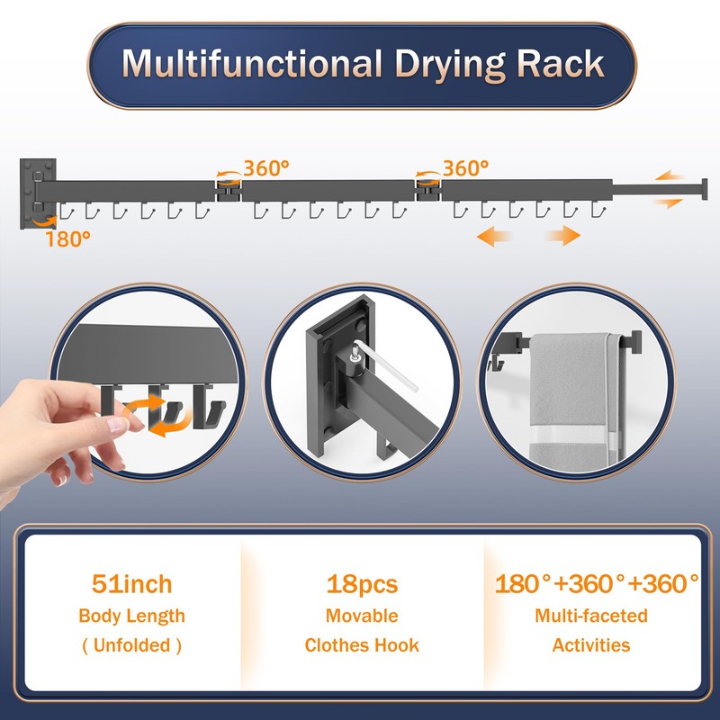 ZdwCyl Clothes Drying Rack,Laundry Drying Rack Wall Mount, Space Saver