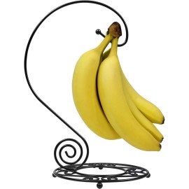 Blue Donuts Black Banana Holder Rack Sturdy Design Keeps Bananas Fresh Modern Kitchen Decor