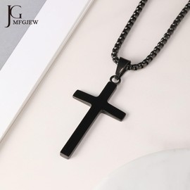 JGMFGJEW Pendant Necklace for Men and Women, Silver/Black/Gold Stainless Steel Plain Cross Pendant Necklace, Perfect Dainty Fine Delicate Gift Showcases Your Faith, Stainless Steel, No Gemstone